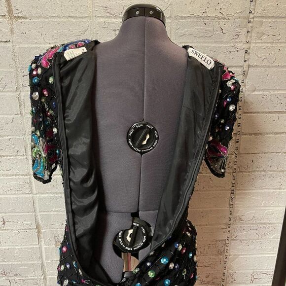 Vintage Sweelo Sequined Party Cocktail Black Pink Top Small - Picture 9 of 14